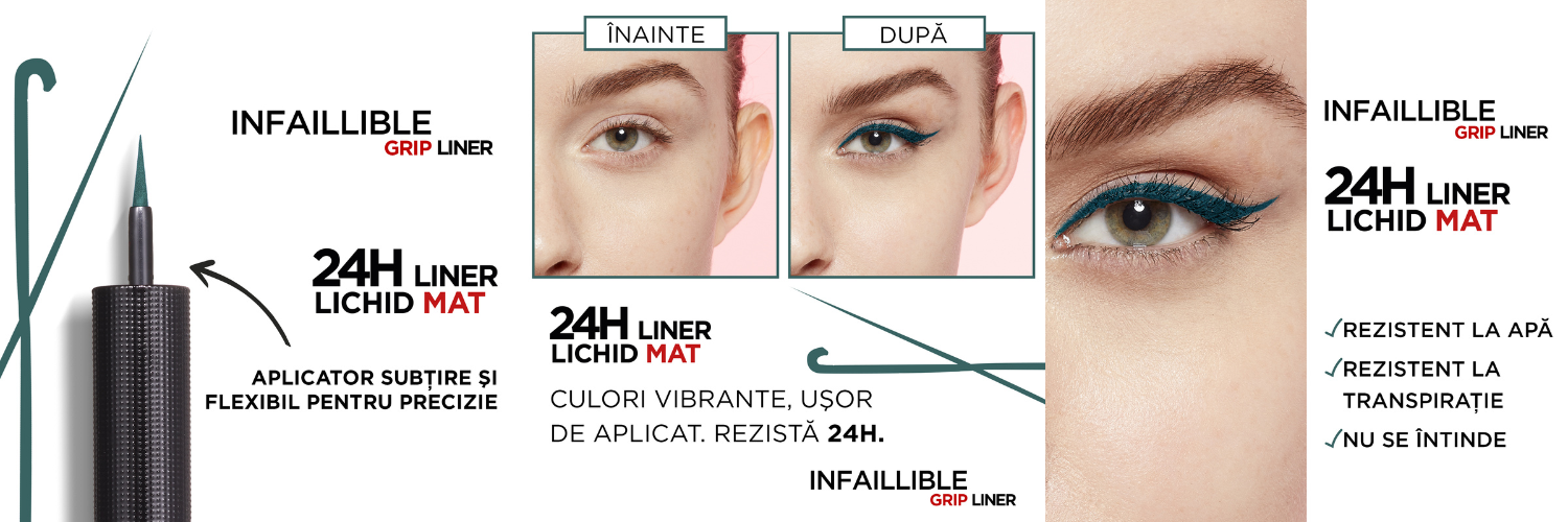 Tus lichid pentru ochi Infaillible Grip Linner 24h, 04 Emeraude, 6 ml, Loreal Paris